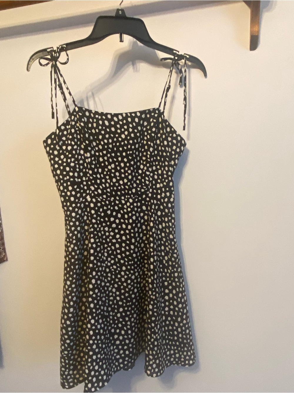 Tie-Strap Black Mini Dress with White Dot Print
